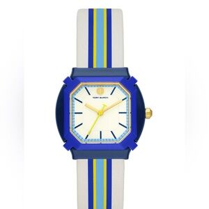 Tory Burch Women's Blake Blue Stripe Leather Strap Watch 34mm
